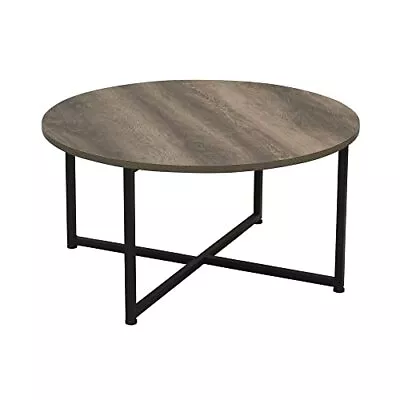Jamestown Round Coffee Table Ashwood Rustic Wood Grain And Black Metal 31.5 X... • $84.36