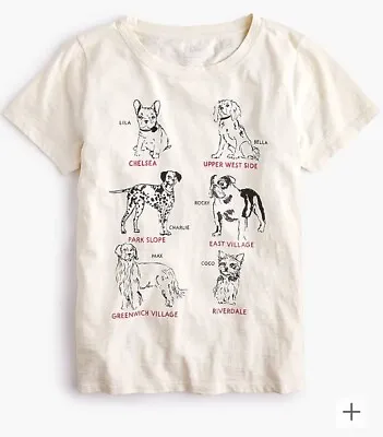 NWT J Crew City Dogs Graphic Slub 100% Cotton Short Sleeve Tee Shirt Top Size XS • $29.99