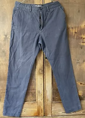 H & M LOGG Dark Blue Chino Trousers W 32” Cotton/ Linen Mix • £6