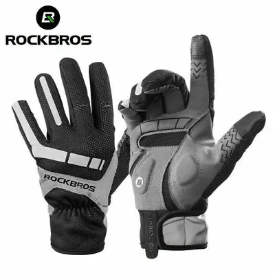 ROCKBROS Winter Cycling Gloves Thermal Windproof Warm Mittens Motorcycle Gloves • $18.99