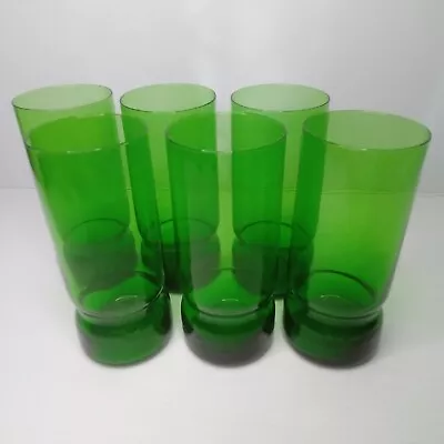 DRINKING GLASSES 6 Vintage Tumbler Green Tall Set Retro Coloured Crown Corning? • $48.50