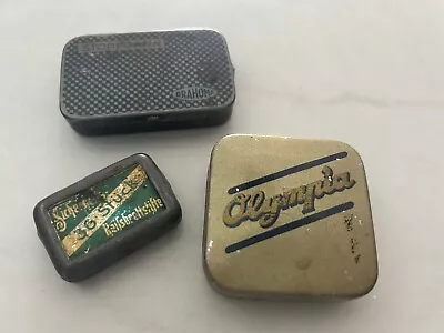 VTG Lot Of 3 Small Tin Boxes Olympia Typewriter/Drahoma Sewing Thread/Thumbtack • $15