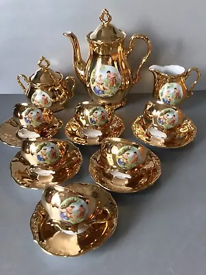 Vintage Bavarian Porcelain Gilded Gold Coffee Set Lovers Cameo Pattern 1950-60 • £39.99