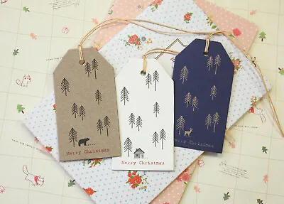 East Of India Merry Christmas Fir Trees Luggage Tags 6pc Gift Tag Xmas Packaging • £5.99