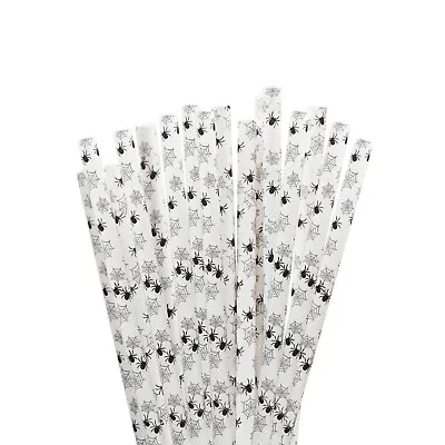 White With Black Spiderweb Print Cake Pop Sticks | Printed Paper Party Straws • $5.89