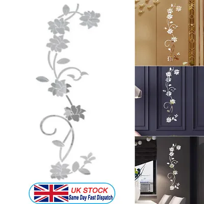 £4.99 • Buy Flower Vine Wall Stickers Rose Vinyl Wall Decals Floral Wall Arts Sticker Silver