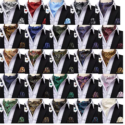 Black Mens Paisley Cravat Set 100% Silk Vintage Ascot Tie Red Floral Neck Scarf • £6.99