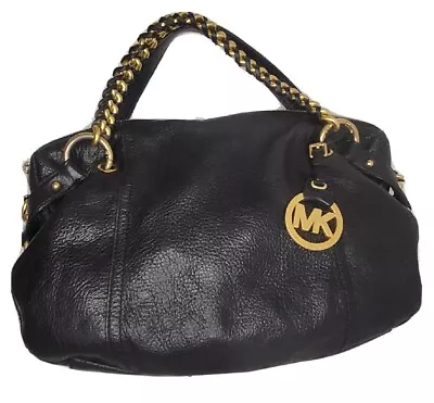 MICHAEL KORS Black Leather Satchel Bag Item Chain Detail Crossbody • $65