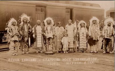 Sioux INDIANS Standing Rock MANDAN North Dakota Real Photo Postcard - Lutz • $150