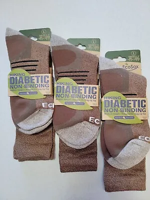 3 Pair ECOSOX Diabetic Hiking/Outdoor Non-Binding/Relaxed Fit  10-13 Lg. 2139-1 • $34.60