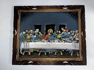 The Last Supper Vintage Black Velvet Painting In Wood Frame 20”x24” • $50