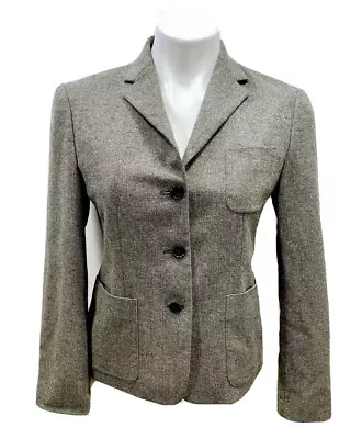 J Crew Wool Blazer Jacket 2 XS Brown Tweed Herringbone Button Up Stretch Vintage • $49.95