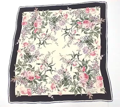 Yves Saint Laurent YSL 100% Silk Scarf Designer Vintage Foulard Floral Good Cond • £69.99