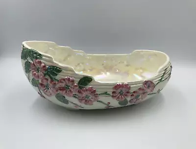 Maling Vintage Lustre Ware Ceramic Boat Shaped Fruit Bowl In Pink Apple Blossom • £19.95
