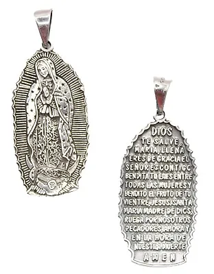 Virgen De Guadalupe With Prayer .925 Sterling Silver Pendant • $42.95