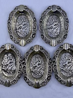 Lot Of 5 Antique Repousse 800 Cigarette Ashtrays German Sterling Silver • $449.99