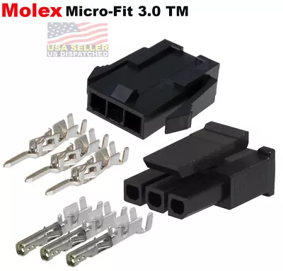  Molex (3 Circuits) Male & Female Housing W/ Pins 20-24 AWG Micro-Fit 3.0™ • $7.29