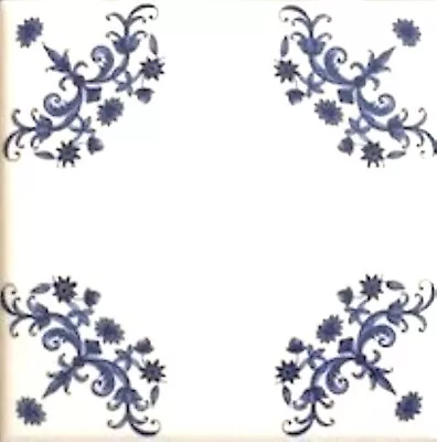 Blue Delft Design Ceramic Tile Blue 4.25  X 4.25 Vintage Corners #1 • $5.75