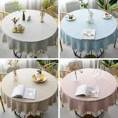 Plain Linen Round Tablecloth With Tassel Table ClothCover For Dining Living Room • $52.80