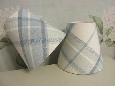 £22 • Buy Handmade Candle Clip Lampshade Laura Ashley Highland Check Tartan Duck Egg Blue