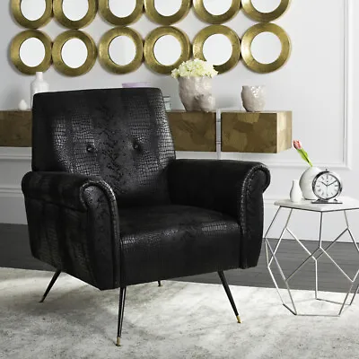 SAFAVIEH Mira Retro Mid-Century Faux Leather Accent Chair | Black | • $432.95