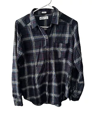 Hollister Boyfriend Fit Blue Purple Plaid Flannel Button Down Shirt Small • £10.45