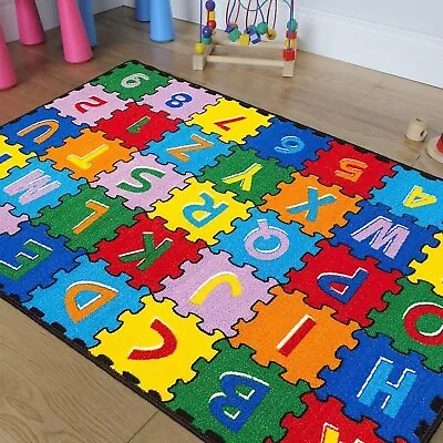 Champion Rugs Large Classroom Rugs Kids Alphabet (A-Z And 1-9) Puzzle Area Ru... • $222.83