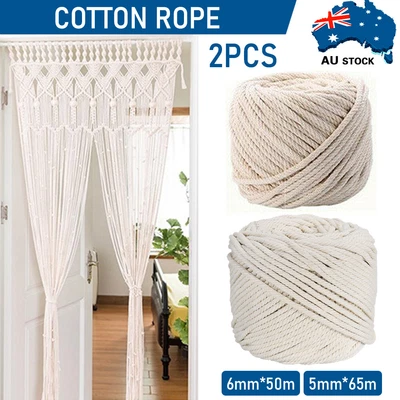 $7.09 • Buy 3/4/5/6mm Natural Cotton Rope Twisted Cord Craft Macrame Artisan Weaving Wire AU