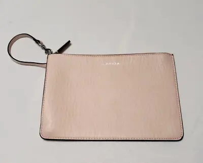 CALVIN KLEIN Powder Pink Vegan Faux Leather Zip Wristlet Clutch/Cosmetic Pouch • £24.08