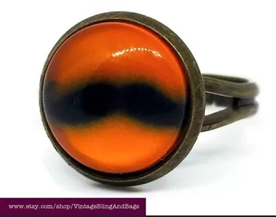 Handmade Adjustable Orange Ring Quirky Ring Steampunk Ring Moustache Handmade • $9.34