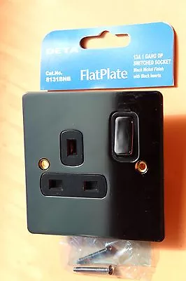 £2.69 • Buy Deta 8131BNB Polished Black Nickel FlatPlate 1G DP Plug Socket 13A Black Insert 