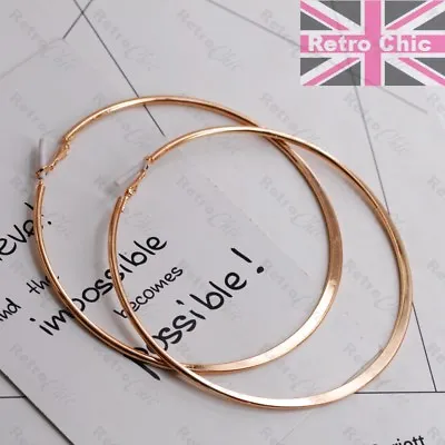 ROSE GOLD TONE OVERSIZE Plain Metal 10cm HOOPS 4 Inch Big Massive HOOP EARRINGS • £2.44