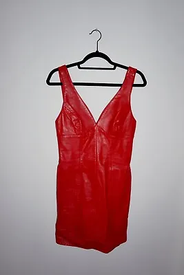 Michael Hoban North Beach Red Leather Strap Dress Size 5/6 Vintage 1990s • $300