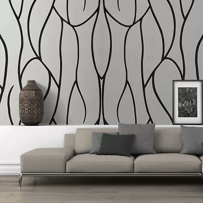 Black Grey Wall Paper Rolls 3D Damask Black Wave Wallpaper Roll Home Decor UK • £9.95