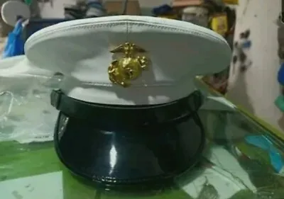 USMC Dress White Marine Hat -  White Vinyl - Never Worn Reproduction All Sizes. • $48