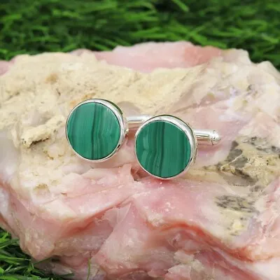 Natural Malachite Gemstone 925 Sterling Silver Cufflinks For Men's Special Gift • $62.99