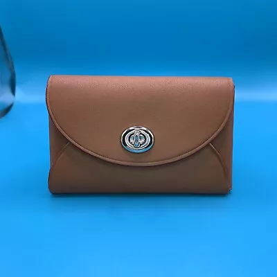 £37 • Buy Brand New Coach Card Coin Holder Purse Wallet Turn Lock Saddle Tan