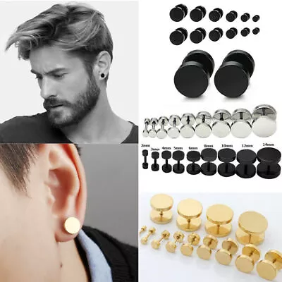 Stainless Steel Unisex Men Women Barbell Stud Earrings Punk Ear Piercing Plugs • $5.89