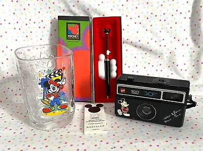 Vintage Lot 3 PC Disney Mickey Mouse Memorabilia Camera Ink Pen McDonald's Glass • $24.99