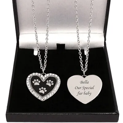Paws On Heart Necklace With Engraving Personalised Gift For A Woman Or Girl • $55.32