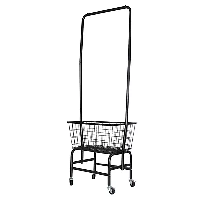 Wire Laundry Basket Cart W/Hanger Rack Trolley Grocery 4 Wheels Household • $65.99