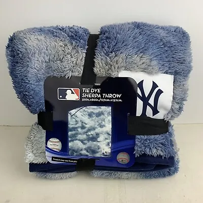 MLB New York Yankees Tie Dye Sherpa Throw Blanket Blue NY Baseball 50  X 60  • $29.99