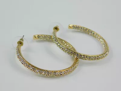 Joan Boyce Gold Tone Pave CZ Inside Out Crystal 2  Hoop Pierced Earrings. • $29.99