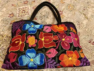 Guatemalan Tote Purse Embroidered Floral Market Bag Chiapas Mexican Large 18in • $19