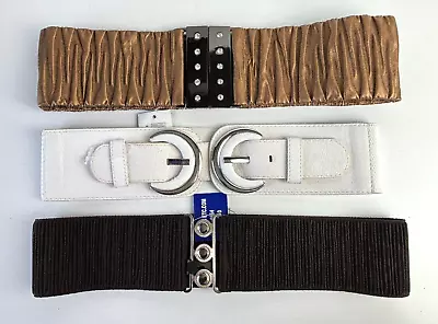 3 X 80cm Brown & White Chunky Wide Stretch Elasticated Corset Style Cinch Belts • £9.99