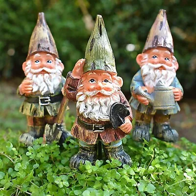 3 Garden Gnomes On Sticks Outdoor Gardening Decorations Traditional Gnomes • £14.99