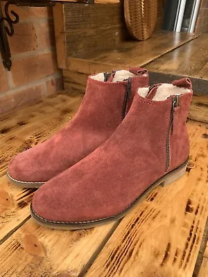 £0.99 • Buy Ladies Burgundy Shear Lined Suede Zip Up Boots Size 38