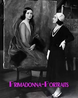 POLA NEGRI 8X10 Lab Photo B&W Standing With Elegant Painting Of Herself Portrait • $14.99