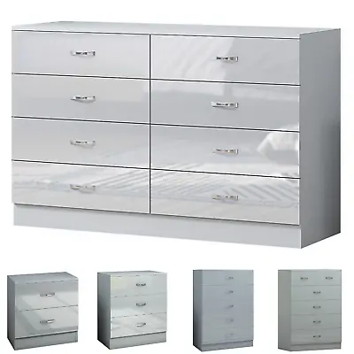 Chest Of Drawers 2-8 Drawer Grey High Gloss Bedside Cabinet Matt Frame • £59.95