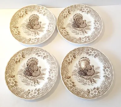 Set Of 4 Salad Plates Thanksgiving Brown By Queens Myott Factory Dessert  • $24.71